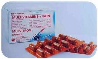 Mulvitron Multivitamins and Iron capsule box